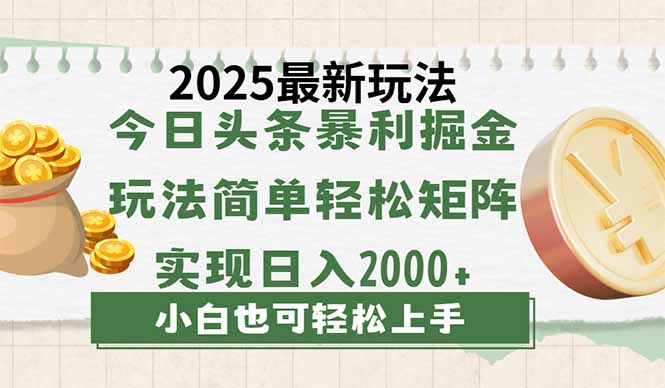 今日头条2025最新玩法，思路简单，复制粘贴，轻松实现矩阵日入2000+-智宝网创