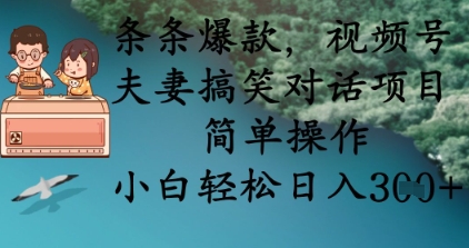 条条爆款，视频号夫妻搞笑对话项目，简单操作，小白轻松日入3张+-智宝网创