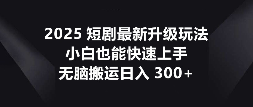 2025短剧最新升级玩法，小白也能快速上手，无脑搬运日入300+-智宝网创