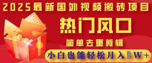 2025最新视频搬砖项目，热门风口，简单去重剪辑，小白也能轻松月入过W-智宝网创