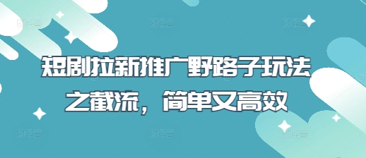 短剧拉新推广野路子玩法之截流，简单又高效-智宝网创