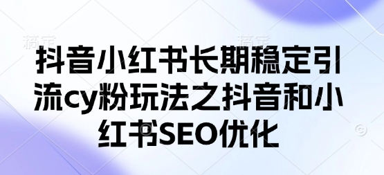 抖音小红书长期稳定引流cy粉玩法之抖音和小红书SEO优化-智宝网创