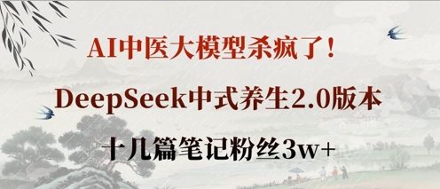 AI中医大模型杀疯了！DeepSeek中式养生2.0版本，十几篇笔记粉丝3w+-智宝网创