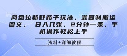 .网盘拉新野路子玩法，靠复制搬运图文， 日入几张，2分钟一条，手机操作轻松上手-智宝网创