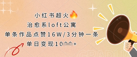 小红书超火的治愈系loft公寓，单条作品点赞16W，3分钟一条，单日变现数张-智宝网创