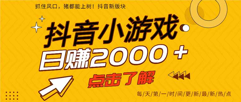 抖音小游戏，最新风口项目，亲测单游戏2000+感兴趣点击了解。-智宝网创