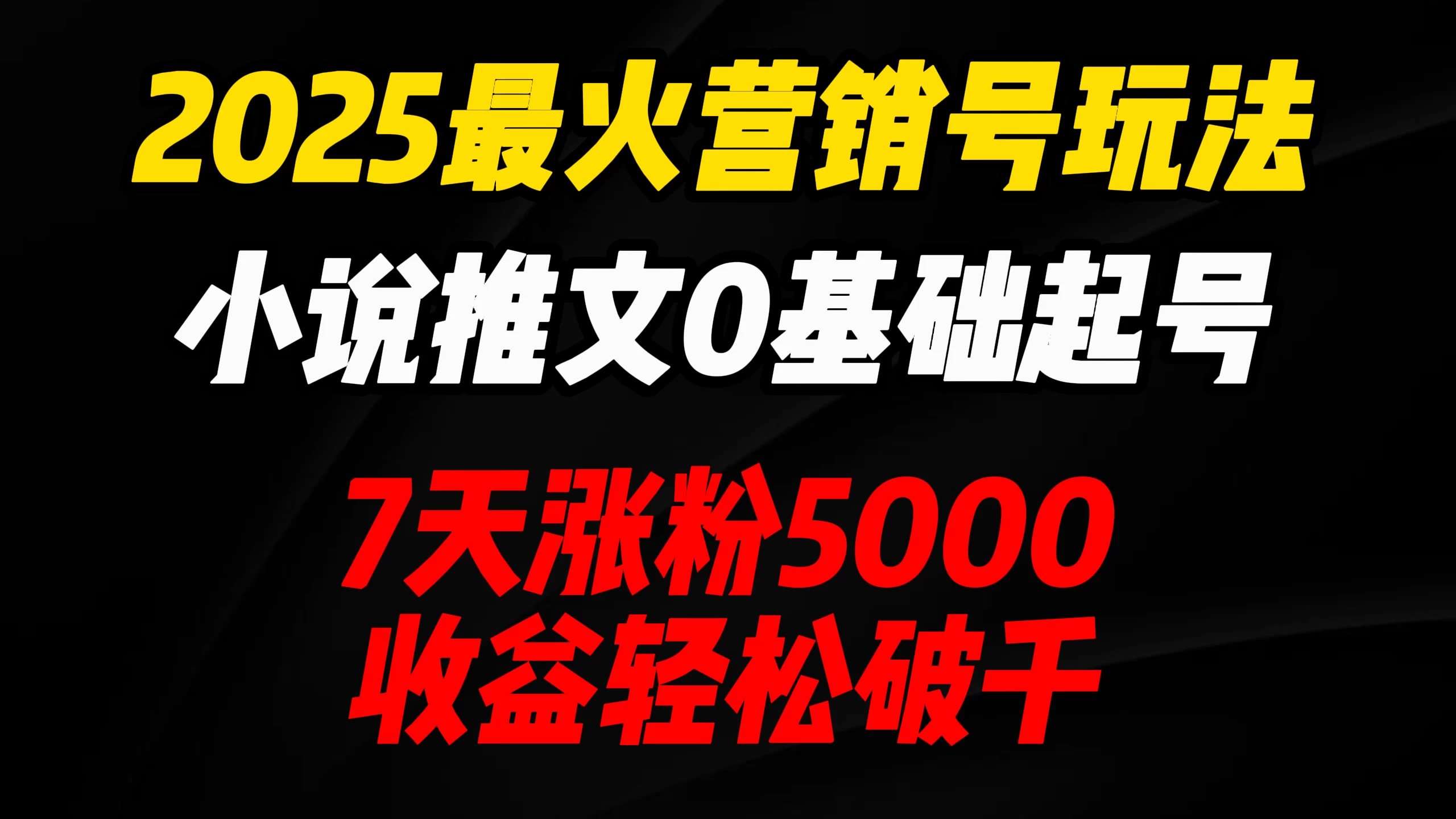 2025最火营销号玩法：小说推文0基础起号，7天涨粉5000，收益轻松破千！-智宝网创