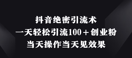 抖音绝密引流术，一天轻松引流100+创业粉，当天操作当天见效果-智宝网创