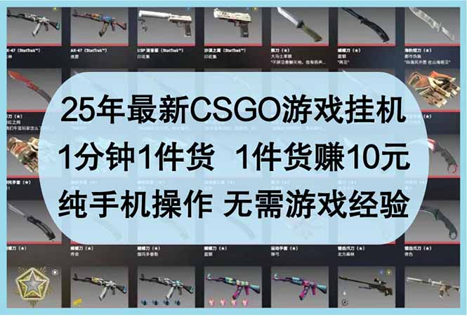 25年最新CSGO游戏挂机，1分钟1件货，1件货赚10元 纯手机操作 无需游戏经验-智宝网创