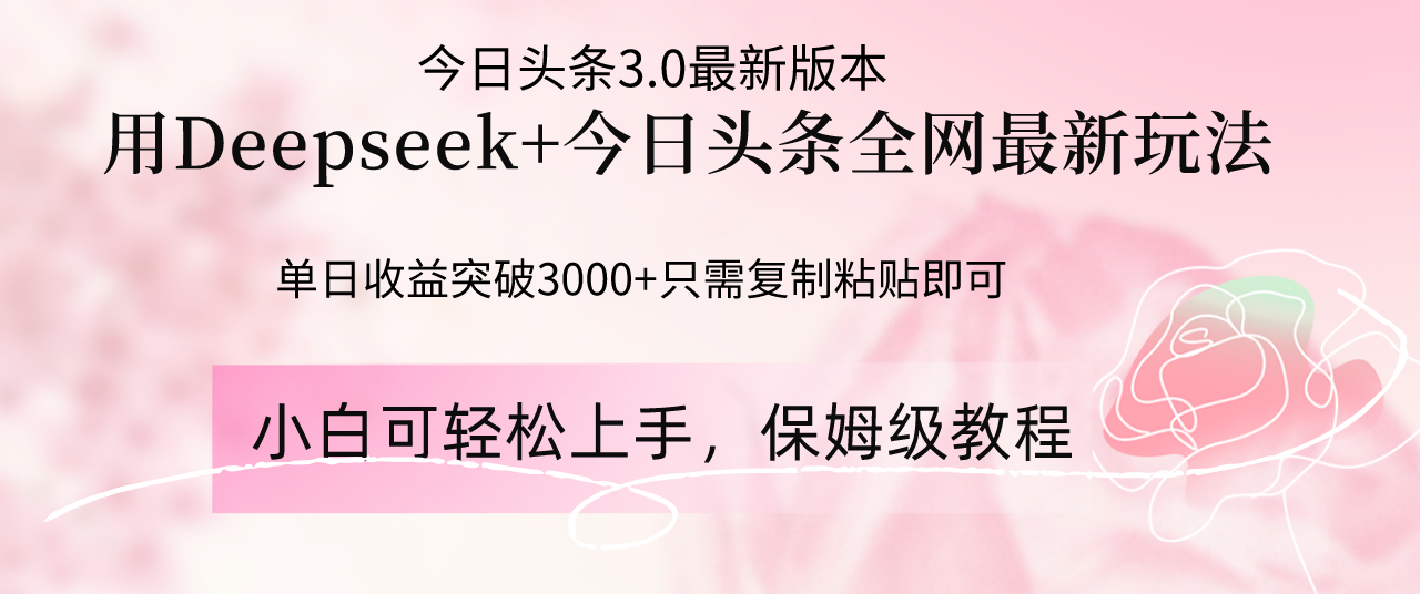 Deepseek结合今日头条全网最新玩法，单日收益突破3000+，只需要简单的…-智宝网创