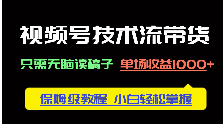 视频号技术流带货，只需无脑读稿子，单场收益1000+ 保姆级教程，小白轻…-智宝网创