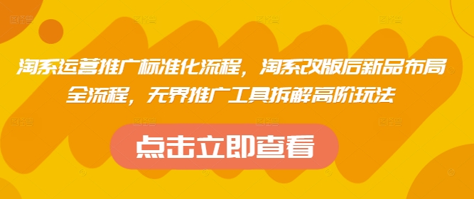 淘系运营推广标准化流程，​淘系改版后新品布局全流程，无界推广工具拆解高阶玩法-智宝网创