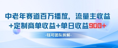 中老年赛道百万播放+流量主收益+定制收益，单日收益9张-智宝网创