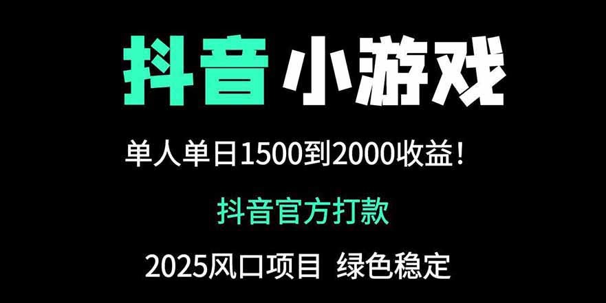 抖音官方小游戏2025全网最新玩法，暴利赚钱项目，单机日入2000+-智宝网创