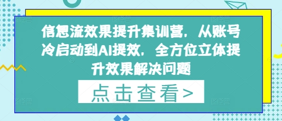 .信息流效果提升集训营，从账号冷启动到AI提效，全方位立体提升效果解决问题-智宝网创