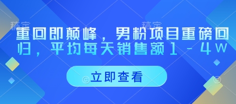 重回即颠峰，男粉项目重磅回归，平均每天销售额1-4W-智宝网创